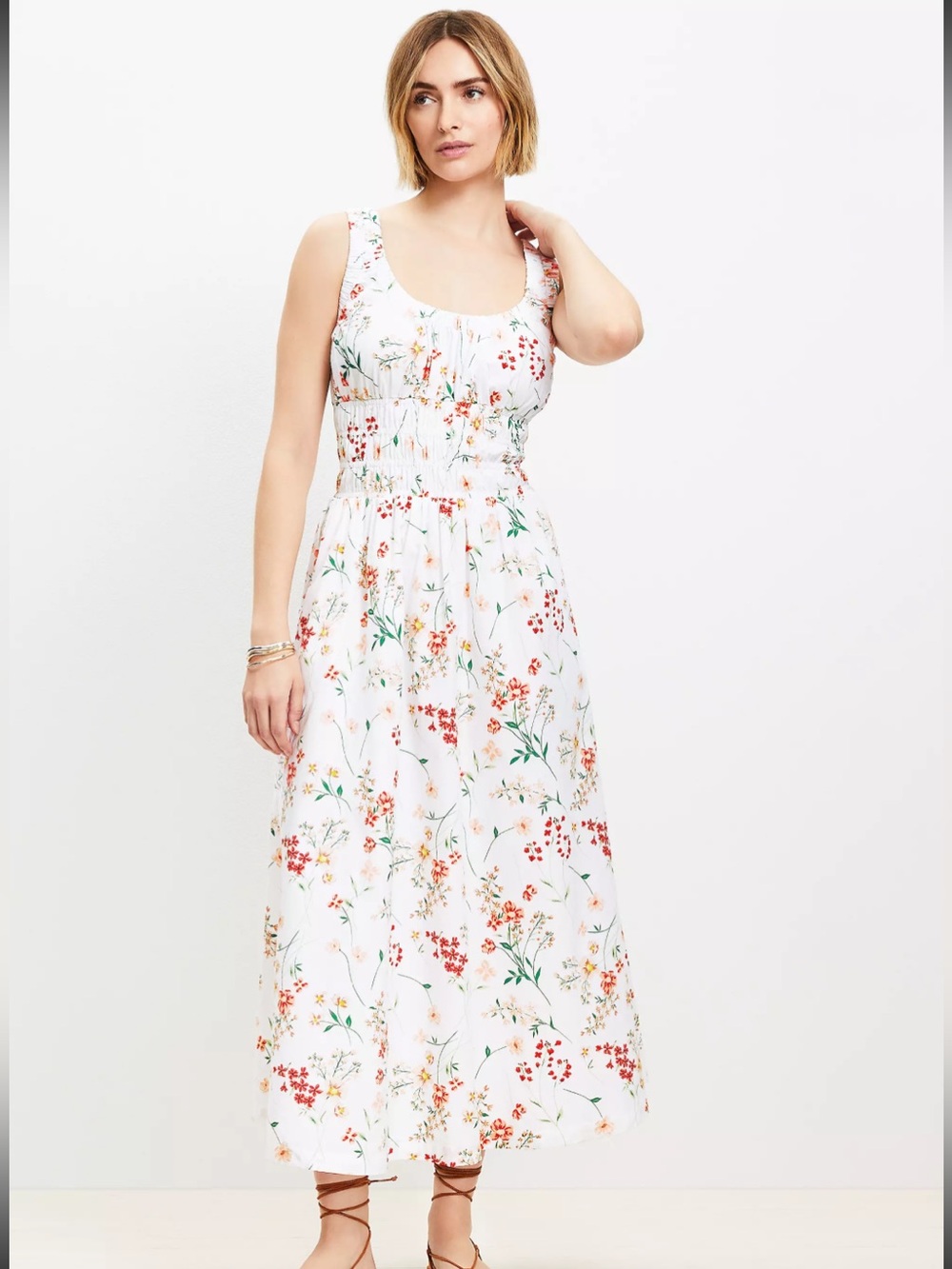 LOFT White Floral Scoop-Neck Maxi Dress
